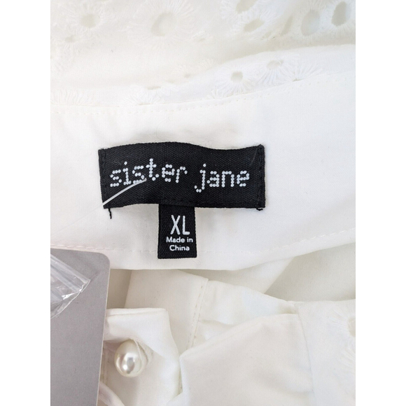 Sister Jane Curious Babydoll Dress White Broderie Bib Collar Pearl Button XL - Picture 7 of 11